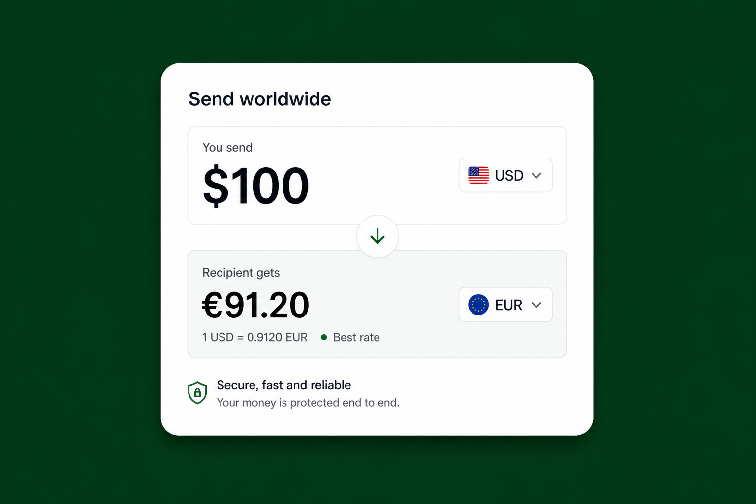 Send USD worldwide and receive in EUR